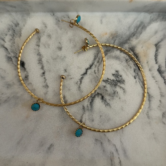 Authentic Turquoise Hoop Earrings Rowdy Rose Western - Picture 4 of 7